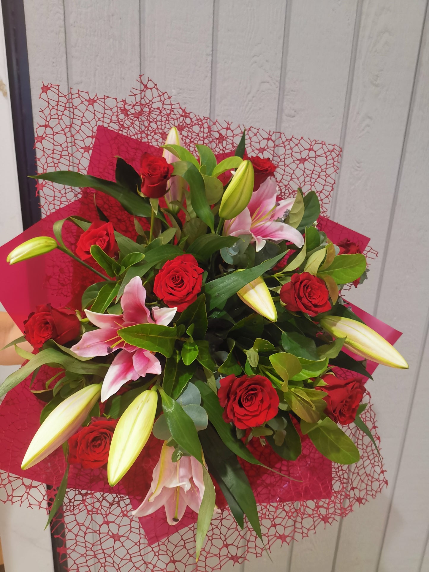 Pink Lily & Red Rose Bouquet