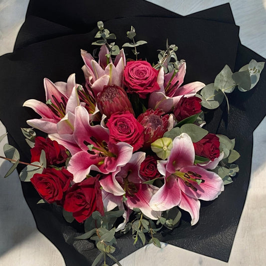 Pink Lily & Red Rose Bouquet