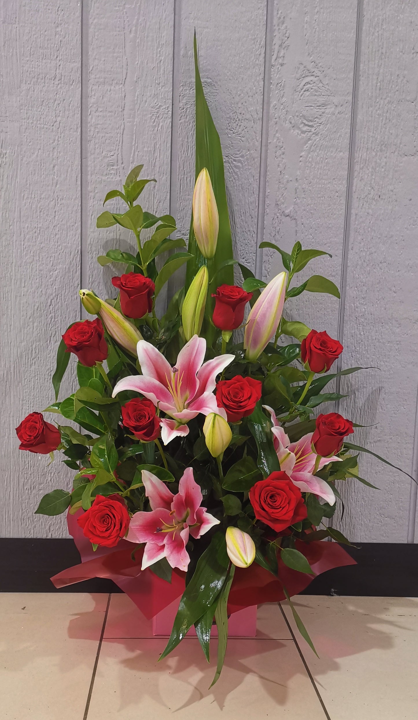 Pink Lilies & Red  Roses BOX