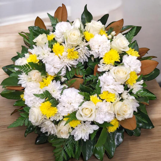 White & Yellow Funeral Wreath