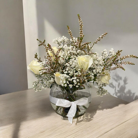 White Mixed Roses in a Jar